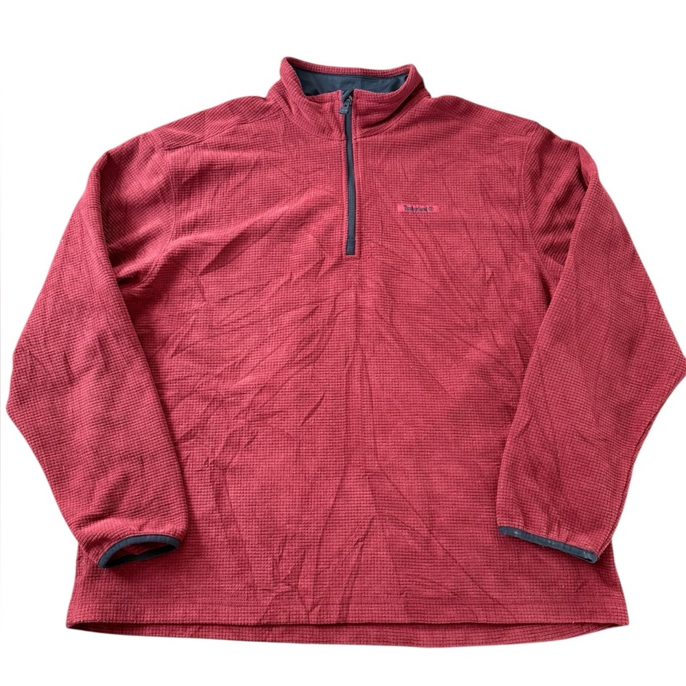 Mens Timberland Textured Rust Red 1/4 Zip Pullover Sweater Casual Outdoors